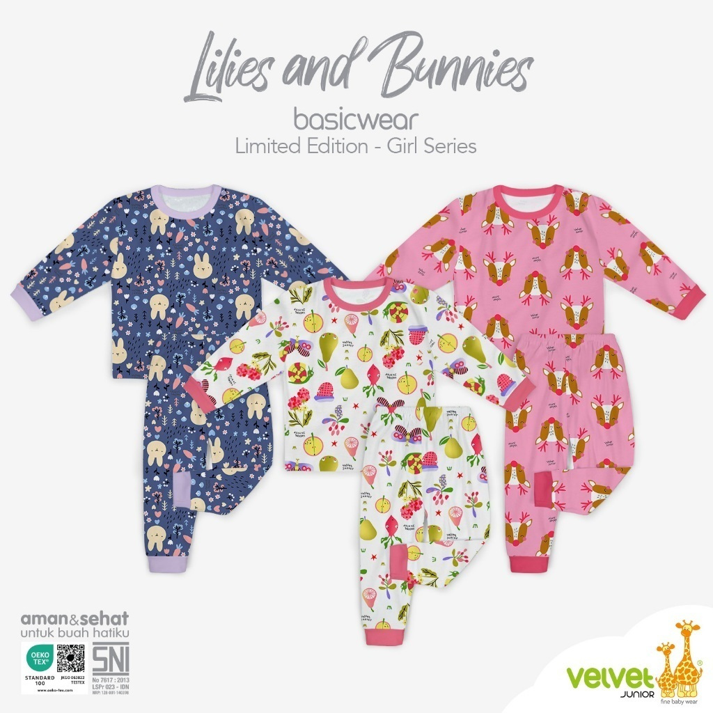 Velvet Junior Setelan Limited DreamWear Kancing Pundak Celana Panjang - Lilies And Buddies ( 1 Stel)