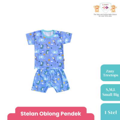 LIBBY Setelan Piyama Oblong Pendek Anak Laki Laki Perempuan Motif Zany Treetops (1 stel)