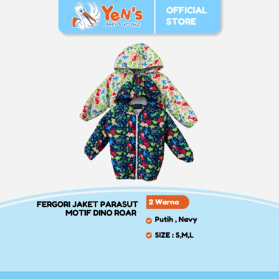 FERGORI Jaket Anak Laki Laki Parasut Motif Dino Roar S/M/L