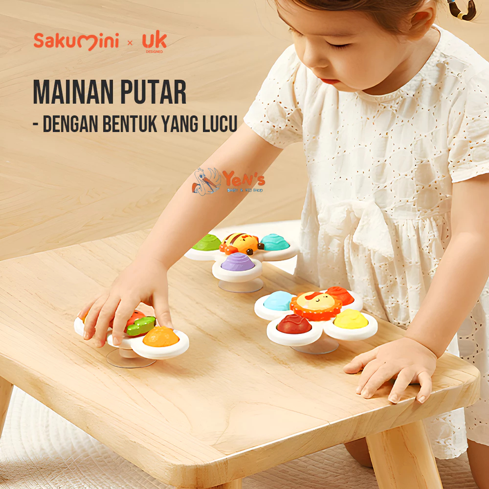 Sakumini 3in1 Fidget Spinner Suction Mainan Anak Edukasi Pop it Sensorik Motorik Bayi BPA FREE