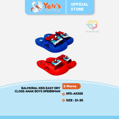 Balmoral Kids Easy Dry Clogs Anak Boys Spiderman 21 - 30 SPD-AKS05 - Sandal anak