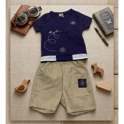 Setelan Baju Anak Laki-laki Tema Pesawat Kaos Take Flight & Celana Pendek