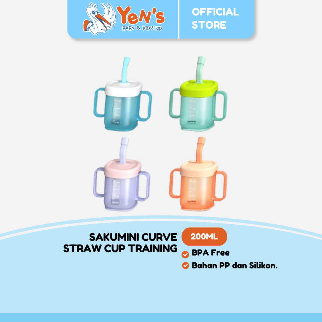 Sakumini Curve Straw Cup Training Gelas Minum Sedotan Anak 200ML BPA Free