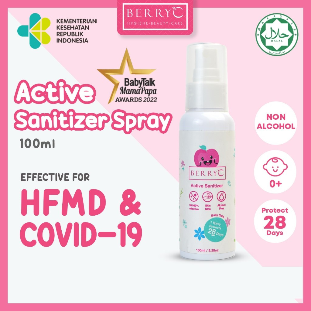BerryC Active Sanitizer Spray 100ml Natural Food Grade Hand Antiseptik Non Alcohol Alkohol Aman untuk Bayi Anak Dewasa