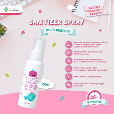 BerryC Active Sanitizer Spray 100ml Natural Food Grade Hand Antiseptik Non Alcohol Alkohol Aman untuk Bayi Anak Dewasa thumbnail 5