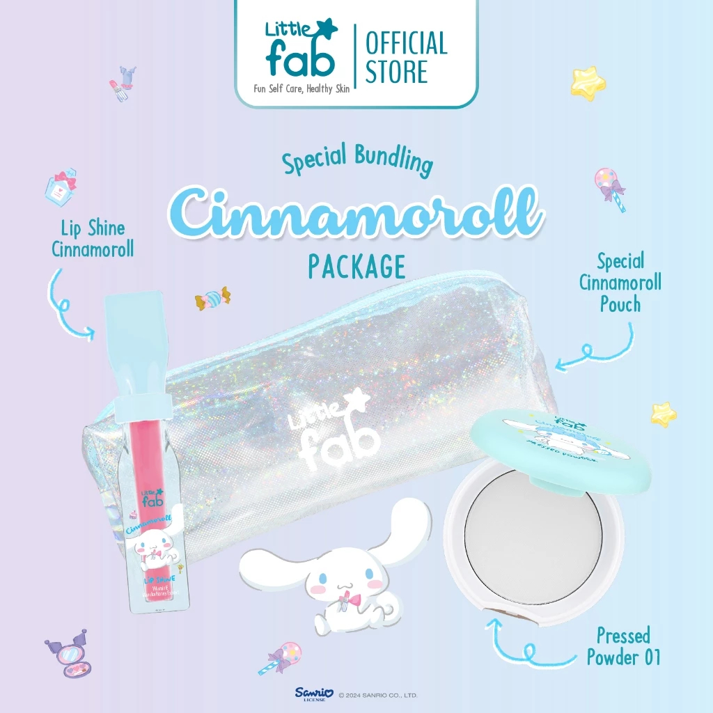 Little Fab Kids Edition Cinnamoroll Package | Pressed Powder 01 & Lip Shine Cinnamoroll