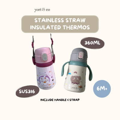 yoriandco Botol Termos Minum Stainless Steel 316 Sedotan Anak Insulated Thermos Panas Dingin Tumbler Sedotan 360ML