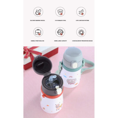 yoriandco Botol Termos Minum Stainless Steel 316 Sedotan Anak Insulated Thermos Panas Dingin Tumbler Sedotan 360ML thumbnail 3