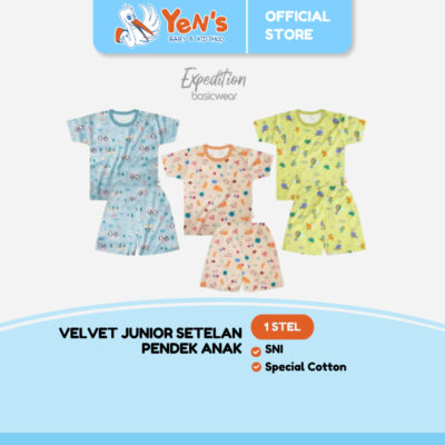 Velvet Junior Setelan Baju Anak Kancing Pundak Pendek Celana Pendek - BasicWear Expedition (1 STEL)