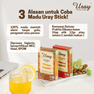 Madu Uray Honey & Ginger In Sticks 120gr - Madu Murni - Madu Hutan - Halal thumbnail 7