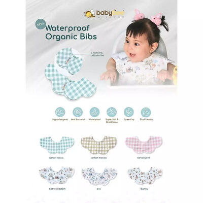 Celemek Baju Bayi Halus Tahan Air berkantong / Waterproof pocket Bibs Lembut Lengan Pendek thumbnail 2
