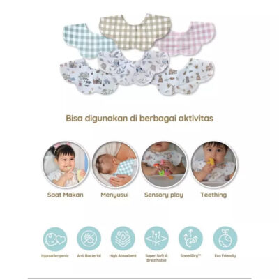 Celemek Baju Bayi Halus Tahan Air berkantong / Waterproof pocket Bibs Lembut Lengan Pendek thumbnail 3