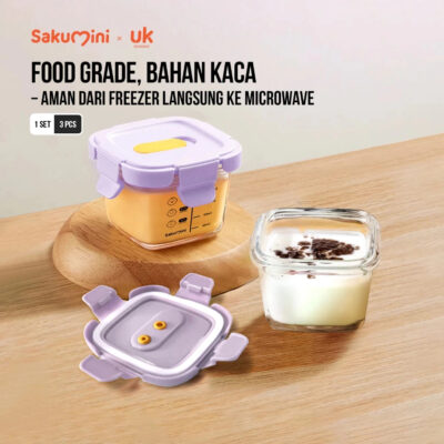 Sakumini Glass Food Container 3in1 Storage Jar Bowl Wadah Gelas Kaca Borosilikat Mpasi Bayi