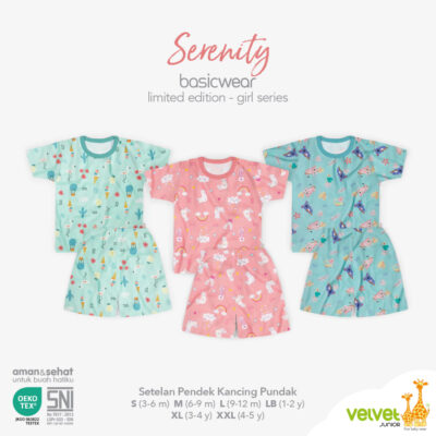 Velvet Junior BasicWear Limited - Baju Bayi Anak Perempuan Setelan Pendek Kancing Pundak - Serenity