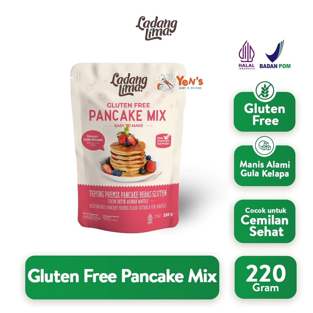 Ladang Lima Pancake Mix 220g - Tepung Pancake Waffle Instant Gluten Free New Formula - Halal