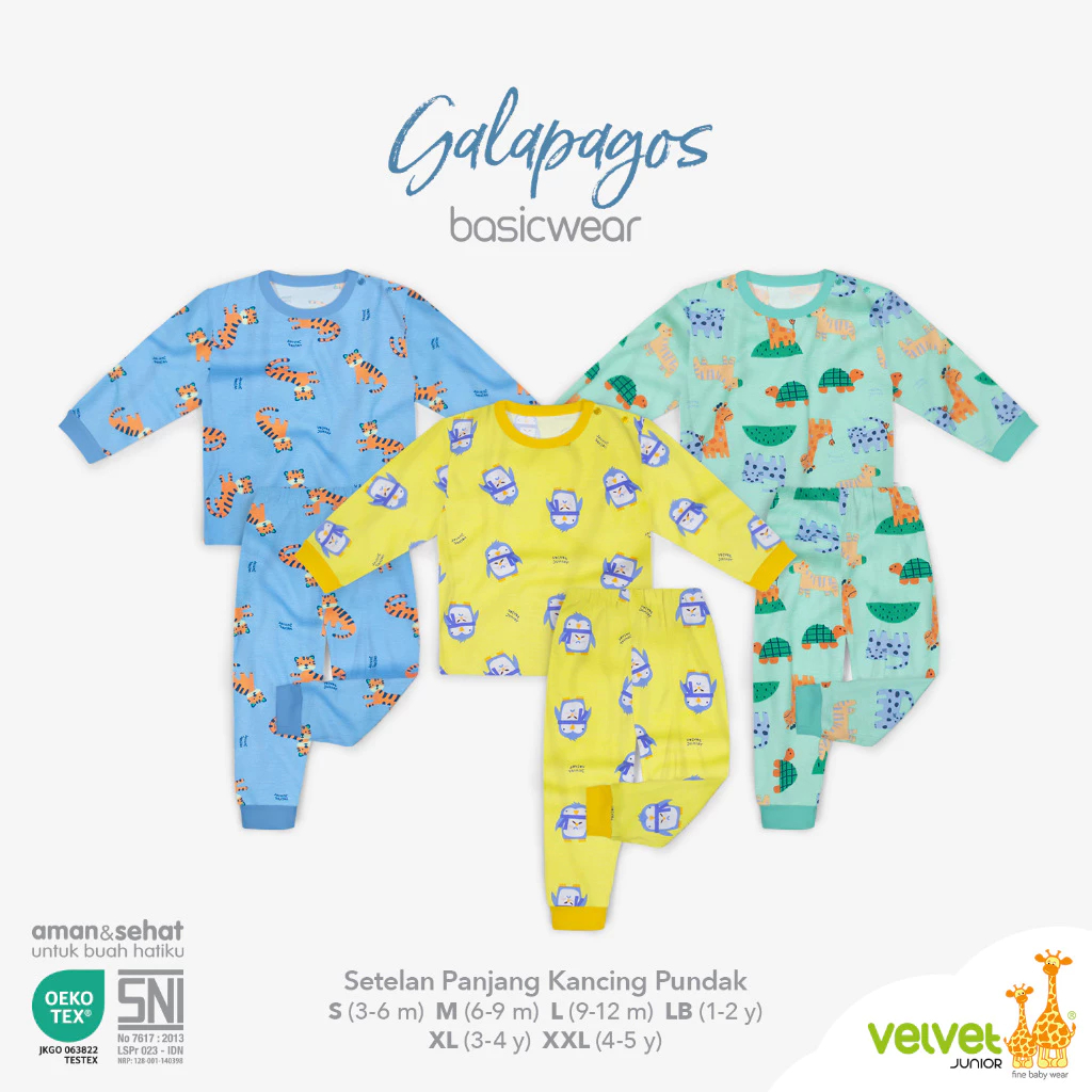 Velvet Junior Setelan Baju Anak Kancing Pundak Celana Panjang - Galapagos Series (1 stel)