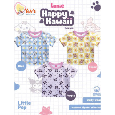 Lunie - Happy Kawaii - Tshirt Lucu Kekinian Anak Perempuan - Baju Atasan Anak Karakter Lucu SNI