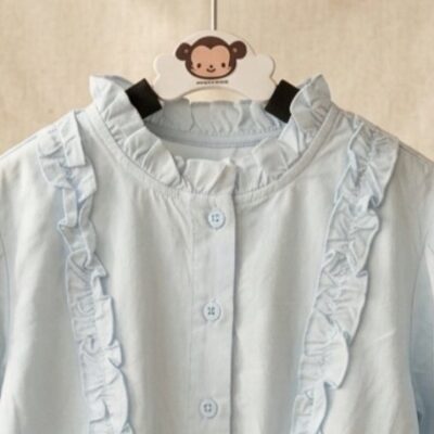 Kemeja Blus Biru Muda Ruffle Wanita - Lengan Panjang Korean Style 8802 thumbnail 2