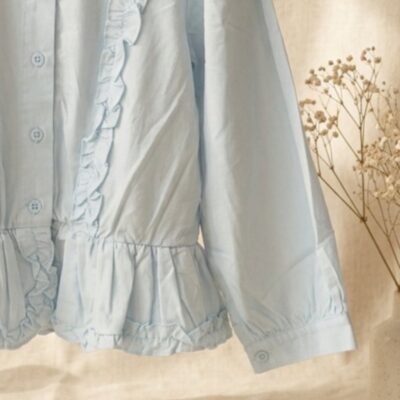Kemeja Blus Biru Muda Ruffle Wanita - Lengan Panjang Korean Style 8802 thumbnail 3