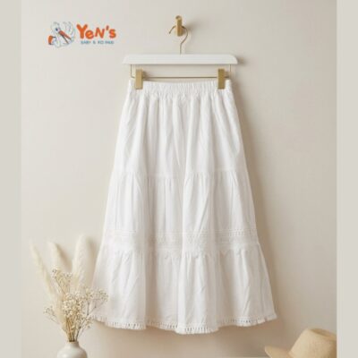 Rok Panjang Anak Perempuan Putih Aksen Renda Rumbai / Long Skirt Kids White 28150
