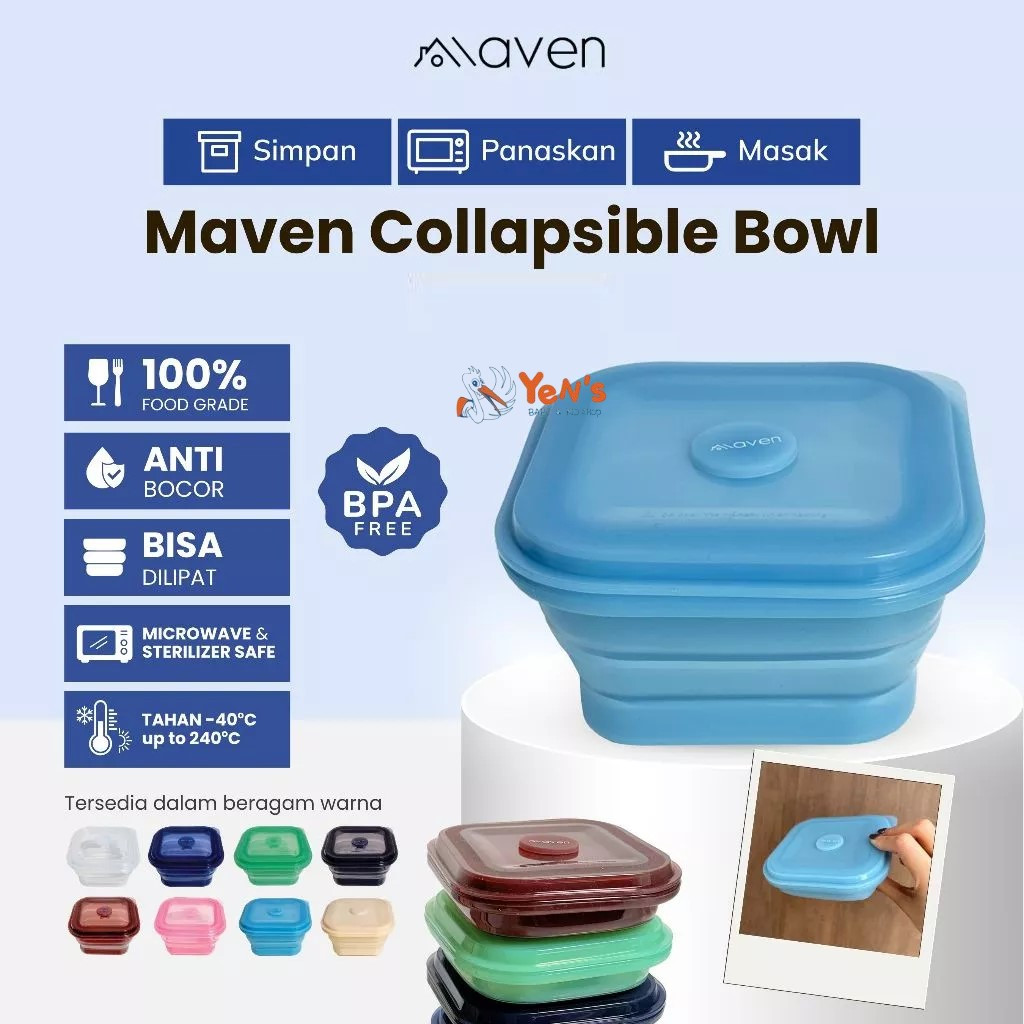Maven Square Collapsible Bowl 1200ml - 100% Food Grade Platinum Silicone BPA free