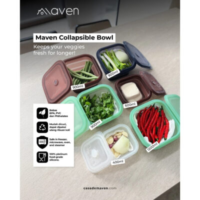 Maven Square Collapsible Bowl 1200ml - 100% Food Grade Platinum Silicone BPA free thumbnail 2