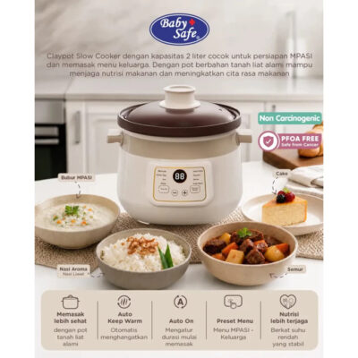 BabySafe - LB021 CLAYPOT SLOW COOKER 2L  - Untuk Memasak MPASI & Menu Keluarga thumbnail 2
