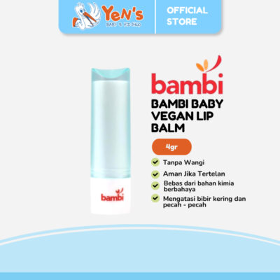 Bambi Baby Vegan Lip Balm 4gr - Tanpa Wangi - For Dry , Sensitive , & Chapped Lips
