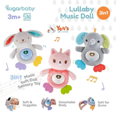 Sugarbaby Lullaby Music Doll 3in1 - Mainan Boneka Musik Bayi Sensory Toy Teether Huggable SNI