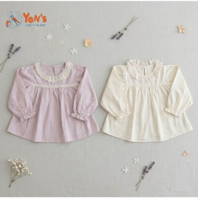 Blouse Anak Elegan Renda / Baju Atasan Anak Perempuan Lengan Panjang Korean Style Kerah Renda