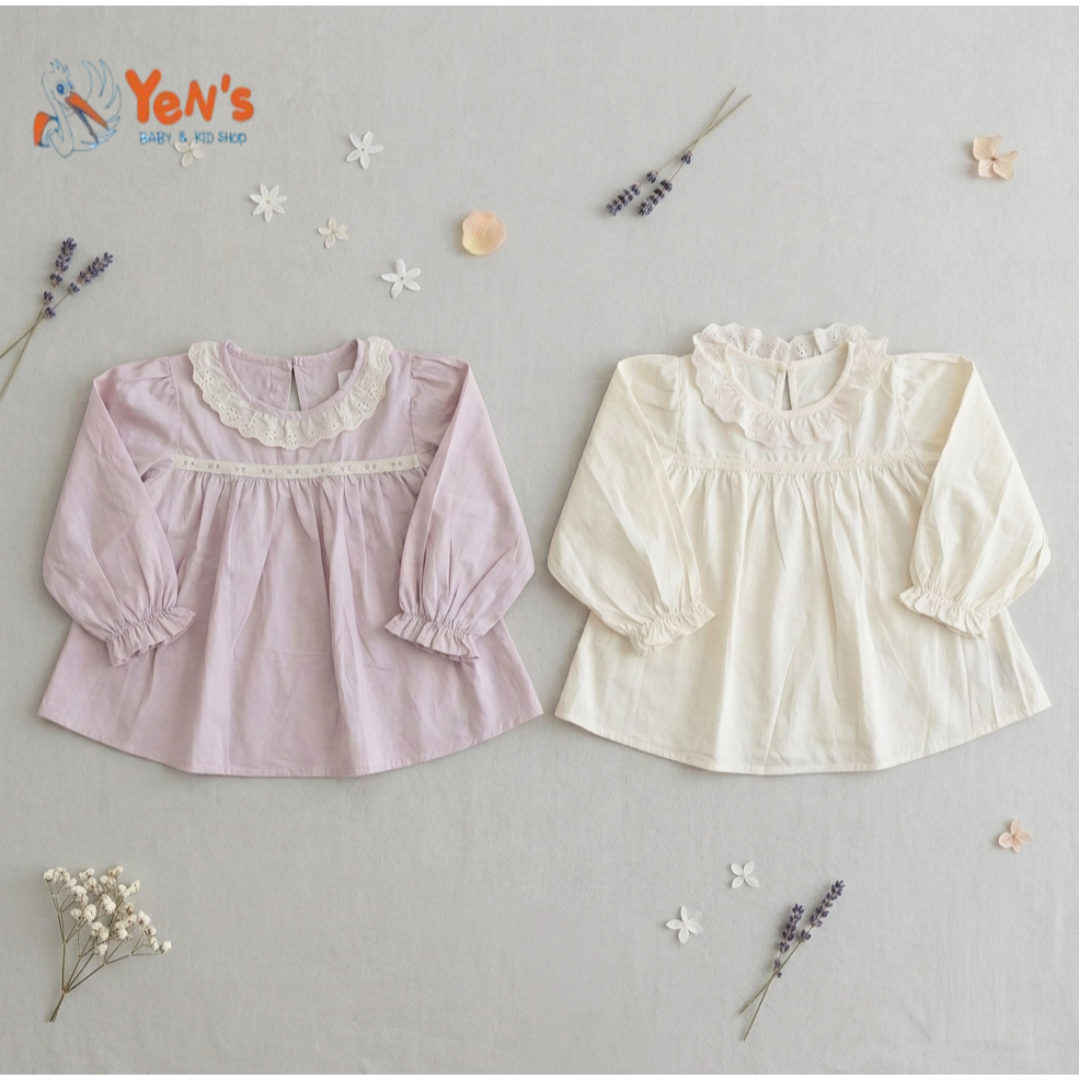 Blouse Anak Elegan Renda / Baju Atasan Anak Perempuan Lengan Panjang Korean Style Kerah Renda