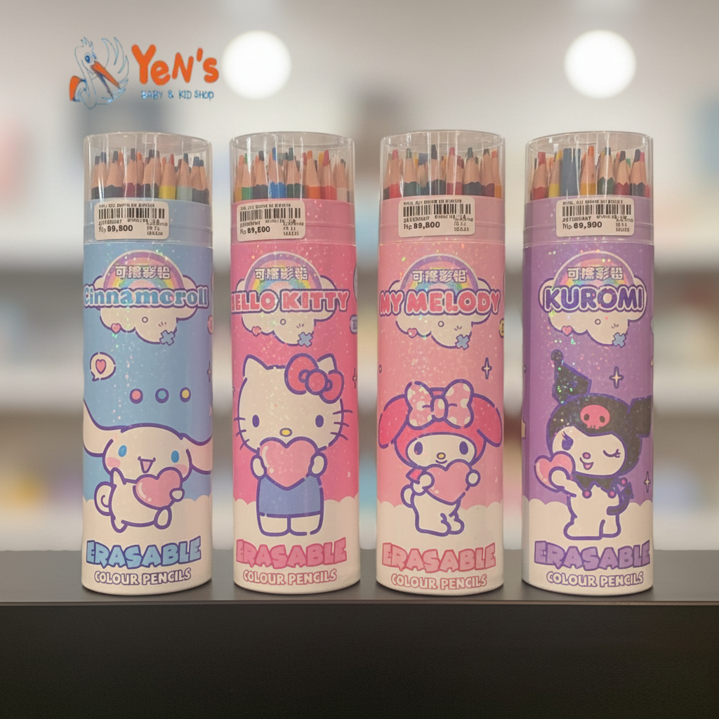 Pensil Warna Sanrio ERASABLE (Cinnamoroll, Hello Kitty, My Melody, Kuromi) Isi 12 / 24 / 36 Warna