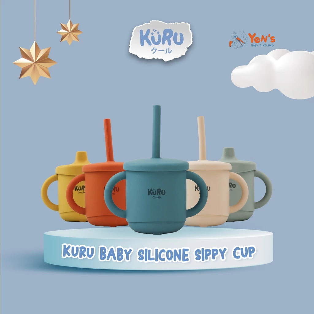 Kuru Baby Silicone Sippy Cup Set | Gelas Silicone Bayi + Straw Sedotan SC20 BPA Free