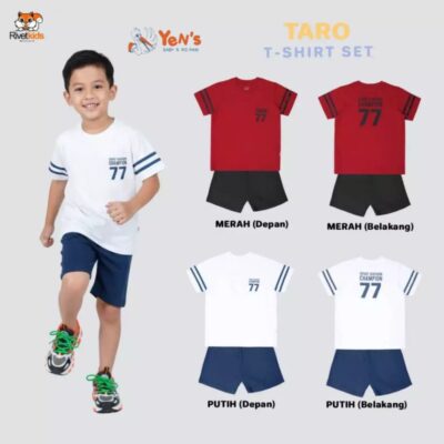 Rivetkids Setelan TARO Kaos dan Celana Anak Laki laki Perempuan Bahan Adem