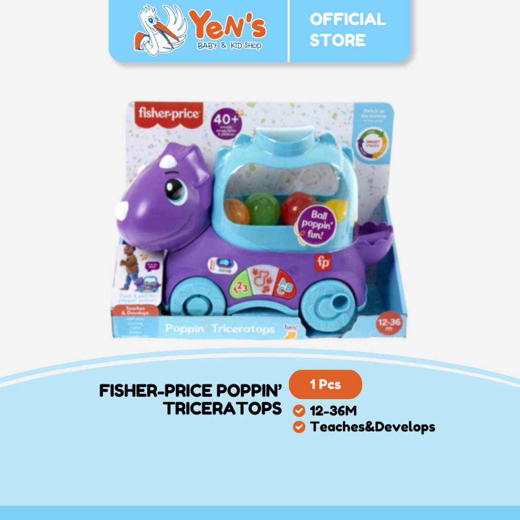Fisher-Price Poppin' Triceratops - Mainan Edukasi Anak Balita 12-36M