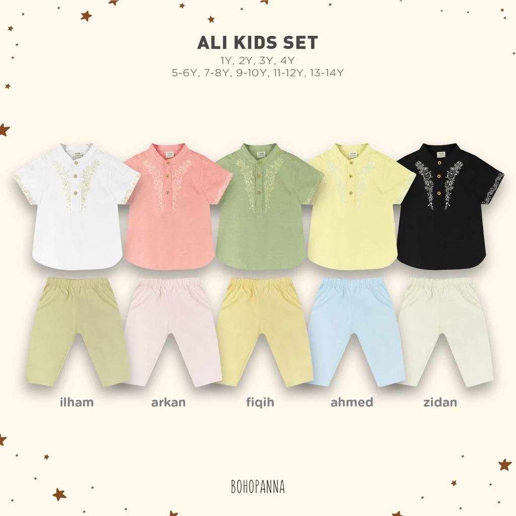 BOHOPANNA Raya Collection Ali Kids Set - Setelan Baju Koko Anak - Baju Muslim