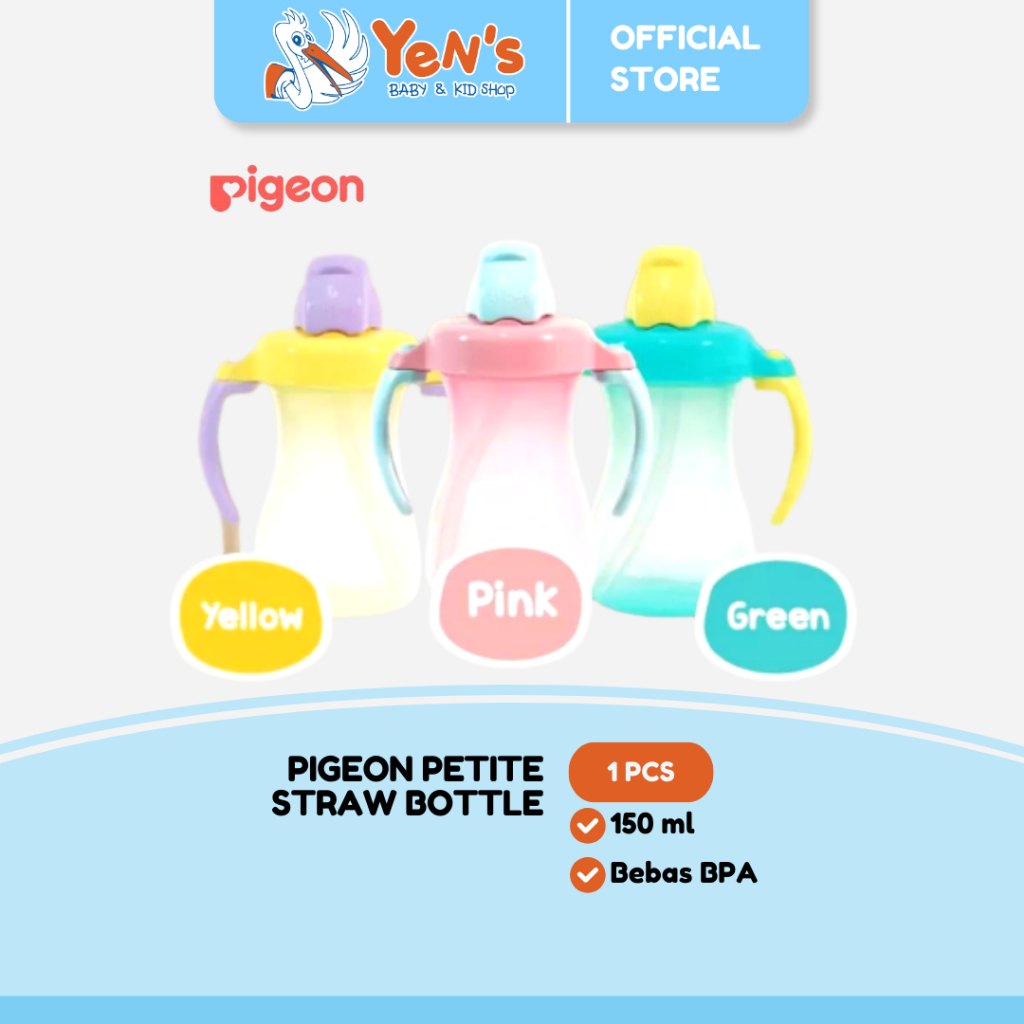 PIGEON Petite Straw Bottle - 150 ML | Botol Minum Bayi Anak Anti Tumpah Dengan Sedotan | 9+ BULAN