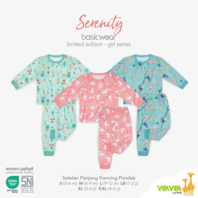 elvet Junior BasicWear Limited - Setelan Panjang Kancing Pundak Anak Perempuan - Serenity (1STEL)