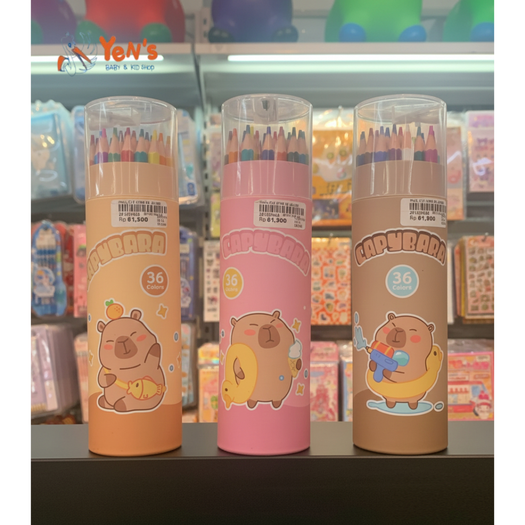 Pensil Warna Capybara 12 / 24 / 36 Warna - Set Lengkap Kemasan Tabung Lucu