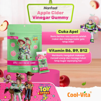 Coolvita Apple Cider Vinegar Gummy 200mg Pouch Disney Edition - Gummy Rendah Gula & Kalori diperkaya Vitamin B6 B12 B9 thumbnail 3