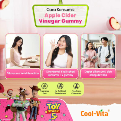 Coolvita Apple Cider Vinegar Gummy 200mg Pouch Disney Edition - Gummy Rendah Gula & Kalori diperkaya Vitamin B6 B12 B9 thumbnail 6