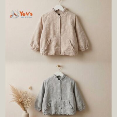 Jaket Anak Perempuan Embos Bunga Premium - Jaket Anak Aksen Ruffle Kerah Sanghai 68156