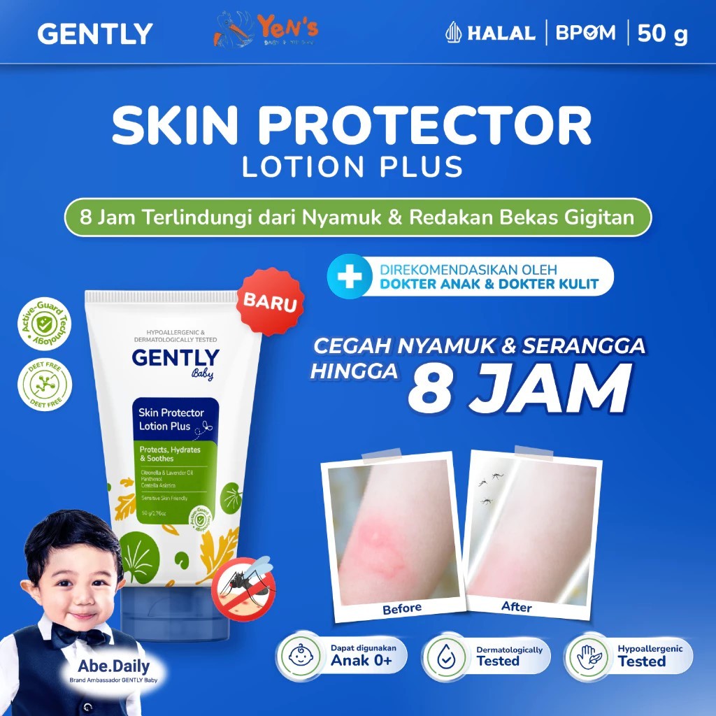 GENTLY Baby Skin Protector Lotion Plus 50gr - Anti Nyamuk Citronella | Lotion Anti Nyamuk 8 Jam untuk Bayi & Anak