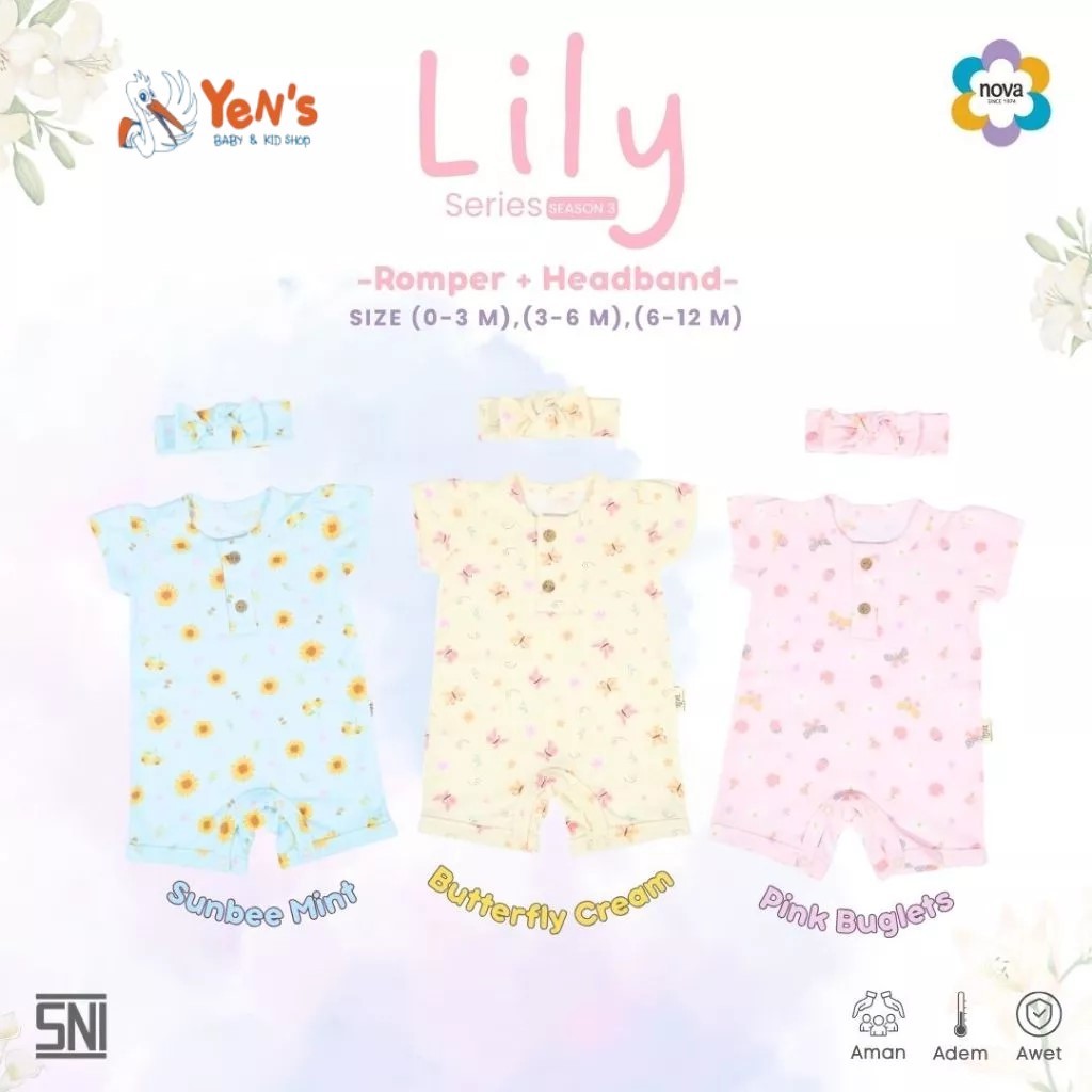 NOVA - Romper Set Bandana - Playsuit Bayi dan Anak Perempuan 0-12 Bulan (1 Set) - Lily Nature Series