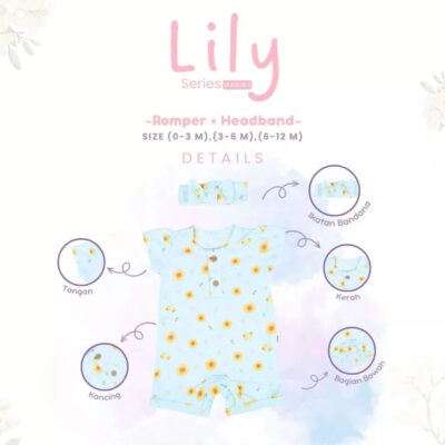 NOVA - Romper Set Bandana - Playsuit Bayi dan Anak Perempuan 0-12 Bulan (1 Set) - Lily Nature Series thumbnail 2