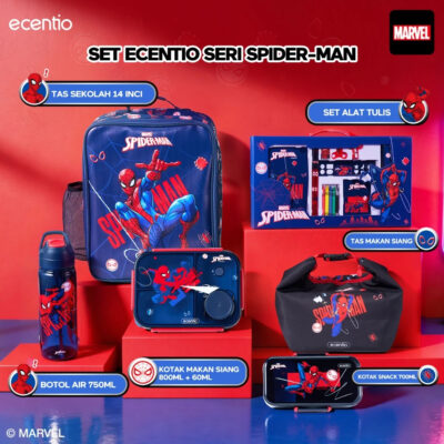 ecentio Kotak Makan Set Seri Spider Man anti tumpah lunch box anak 800ml free sendok botol minum thumbnail 2