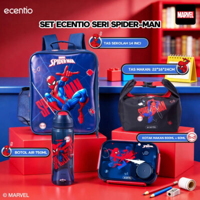 ecentio Kotak Makan Set Seri Spider Man anti tumpah lunch box anak 800ml free sendok botol minum thumbnail 3