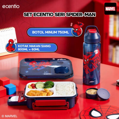 ecentio Kotak Makan Set Seri Spider Man anti tumpah lunch box anak 800ml free sendok botol minum thumbnail 5