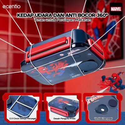ecentio Kotak Makan Set Seri Spider Man anti tumpah lunch box anak 800ml free sendok botol minum thumbnail 6