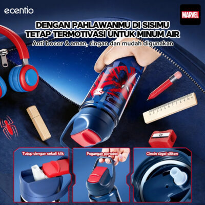ecentio Kotak Makan Set Seri Spider Man anti tumpah lunch box anak 800ml free sendok botol minum thumbnail 8
